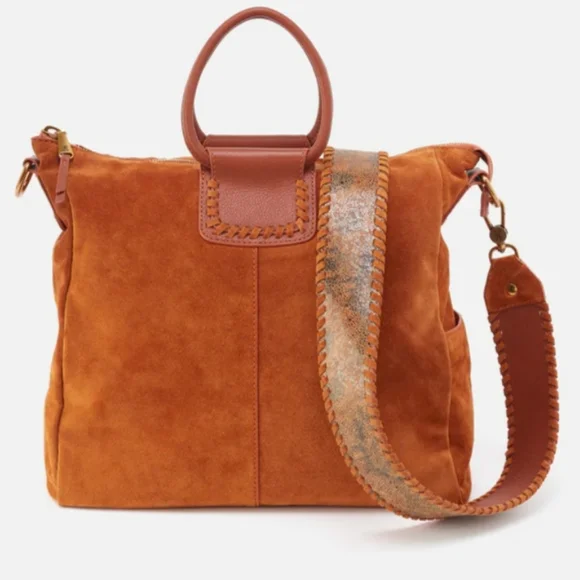 NEW WITH TAG Hobo Bag Sheila Large Sachel In Tan Suede Leather With Gutar Strap - Picture 1 of 10